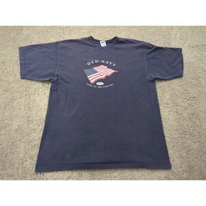 Vintage Old Navy T Shirt Mens XXL Blue Short Sleeve USA 2000 Flag Patriotic
